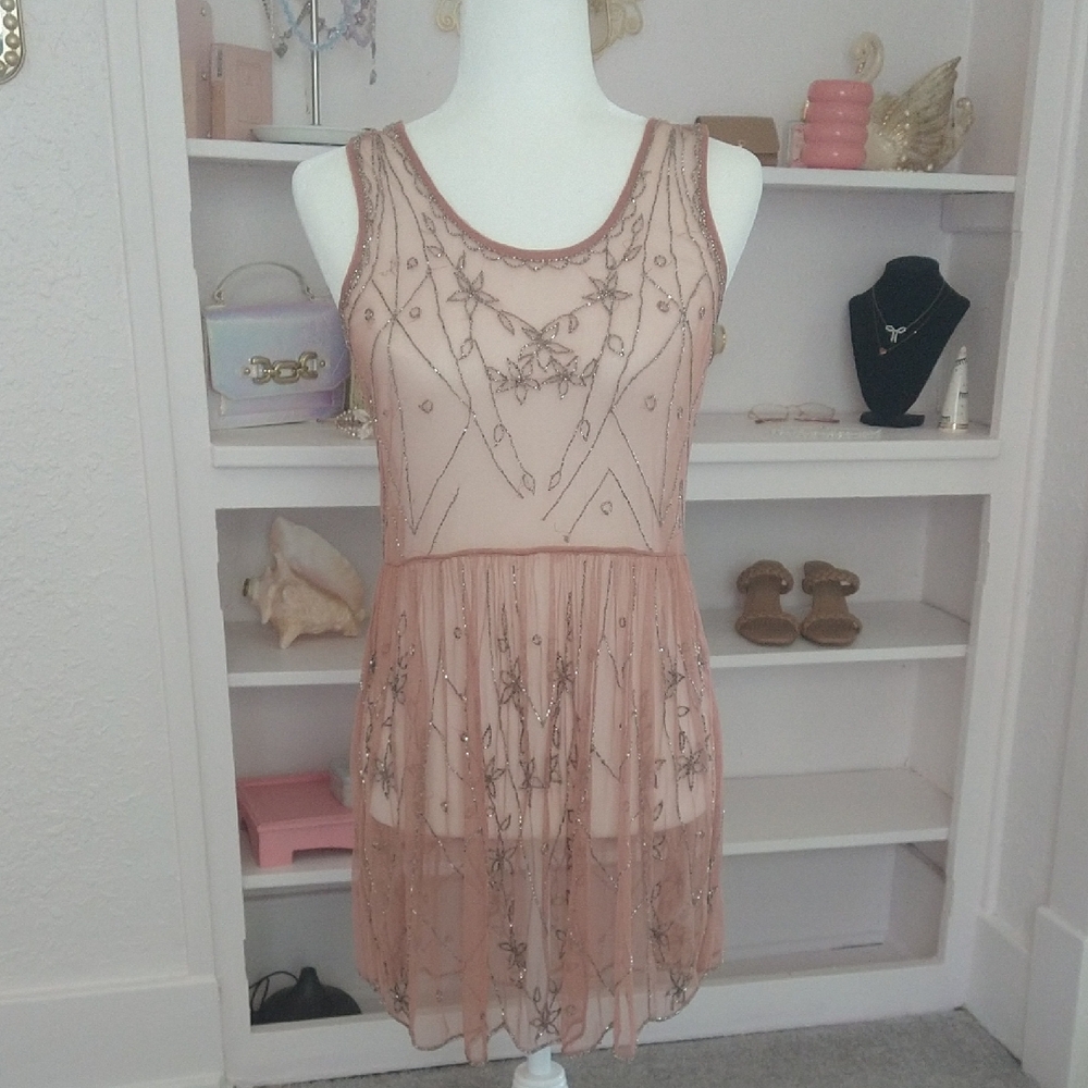 Free People Pink Embellished Mini Dress
